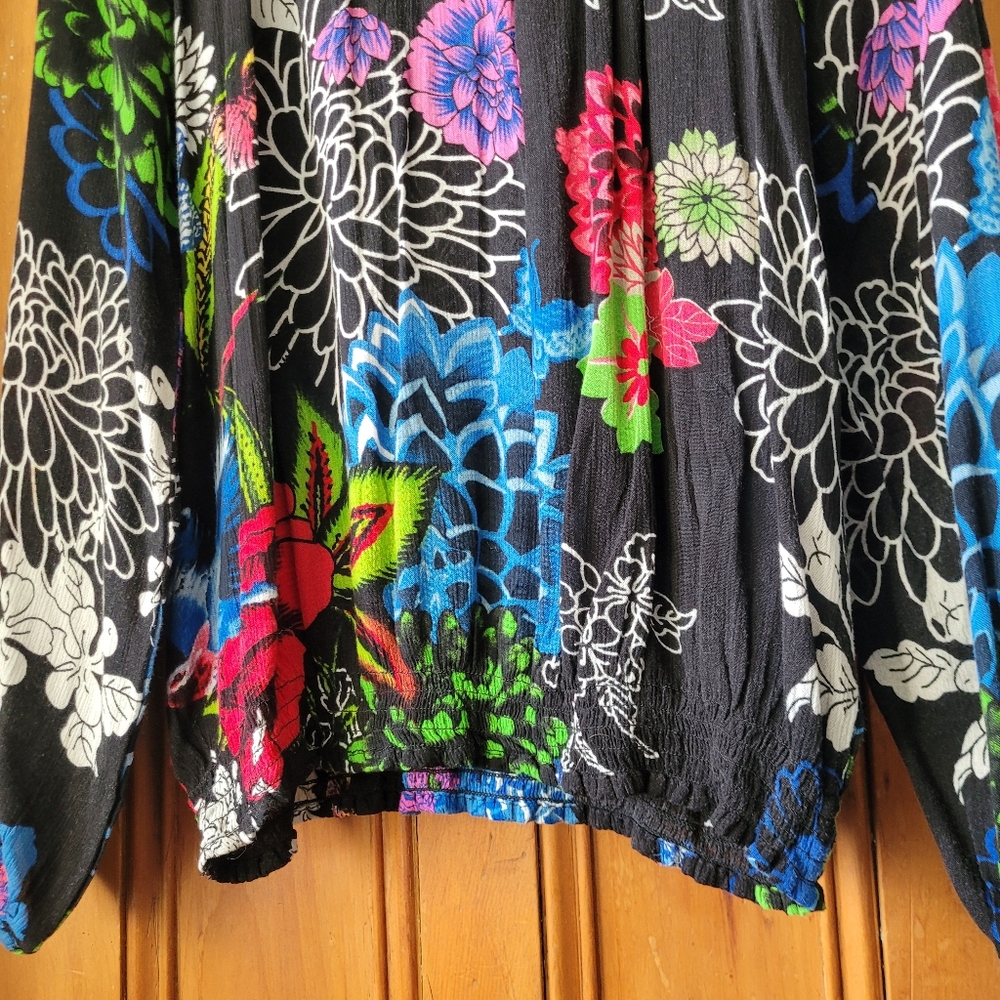 Desigual Boho Floral Peasant blouse Black And Multicolor Vibrant Medium - Picture 11 of 16